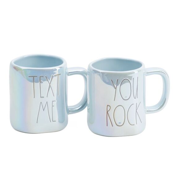Rae Dunn Blue Iridescent TEXT ME & YOU ROCK Mug Set • NIB - Picture 1 of 6